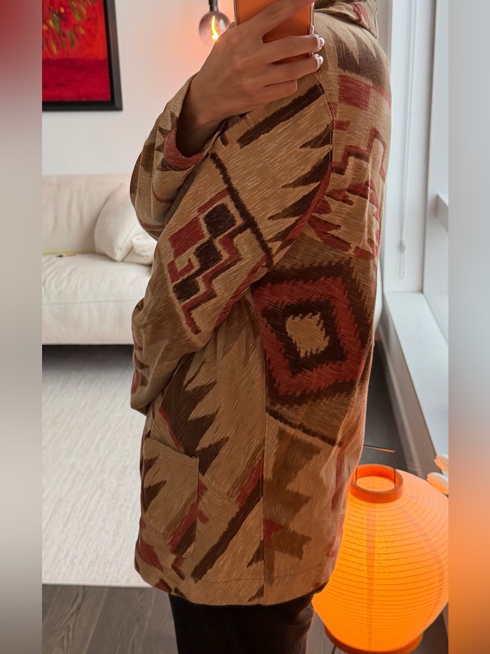 Lauren Jeans Co. Ralph Lauren Southwestern Aztec Print Open Front Cardigan - Picture 2 of 5